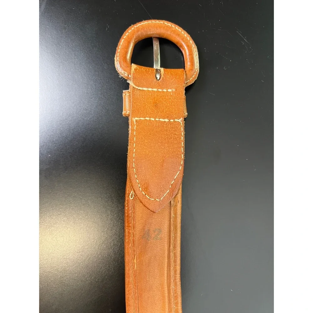 Vintage‎ Handcrafted Tan Leather Woven Textile Boho Belt Multicolor 42 Inch